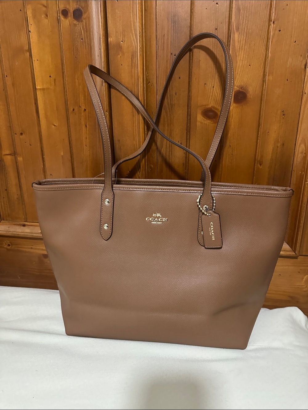 Coach Tan/Brown Leather Tote with Signature Tag NWT